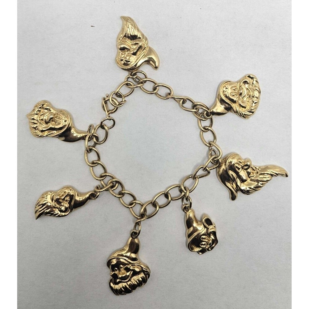 Disney Snow White Seven Dwarfs Gold Tone Charm Bracelet 7 inch J141